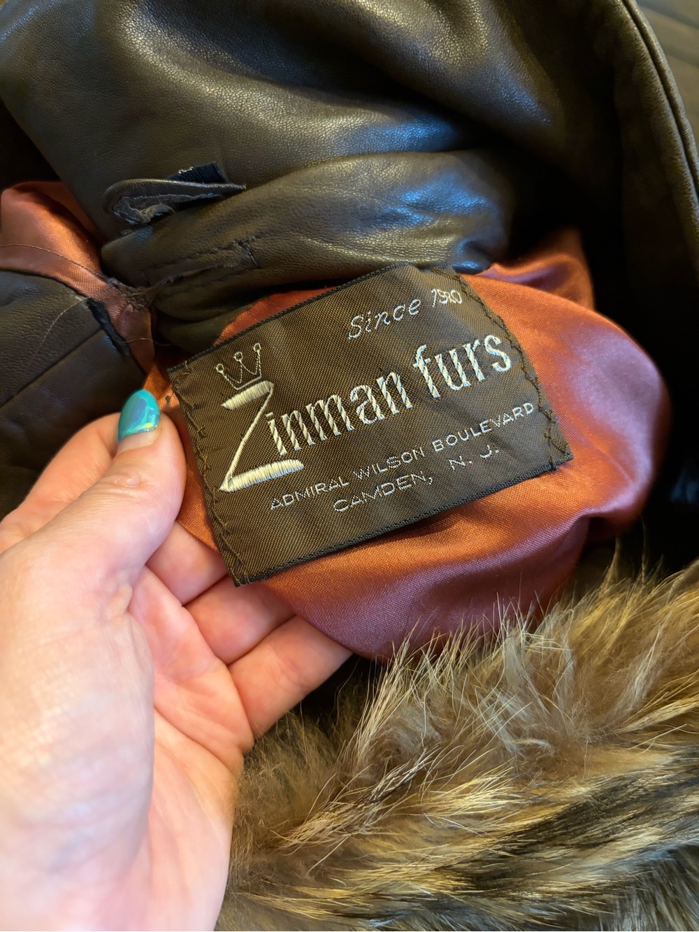 Vintage Zinman Furs Brown Leather Jacket Coyote Fur Lined Collar Coat - Picture 5 of 9